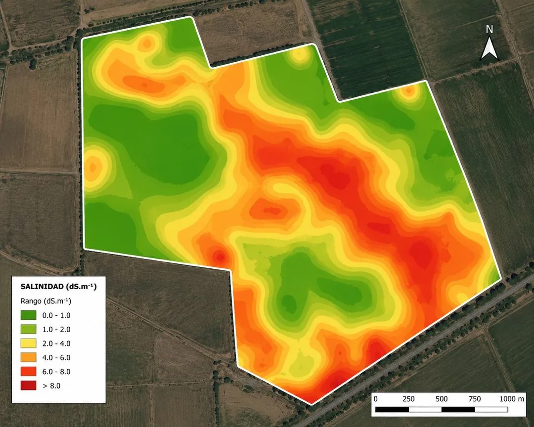 Mapa de salinidad y zonas de manejo de finca en Mendoza