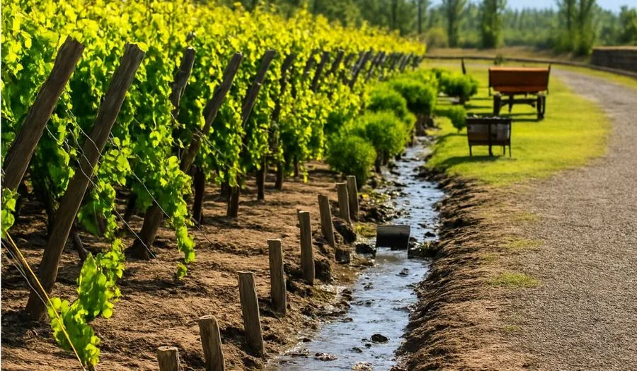 Sistema de riego por goteo en vi&ntilde;edo mendocino